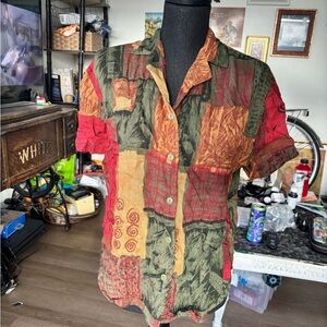 Vintage Multicolor Patchwork Blouse